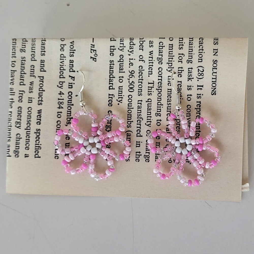 Delicate Pink Seed Bead Daisy Flower Earrings